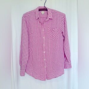 A New Day, Seersucker Pink & White Plaid Button Down Blouse, Medium